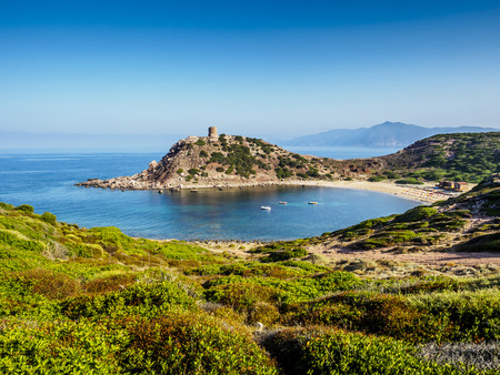 View on coast of Sardinia, Italian island in the mediterranean sea.の写真素材