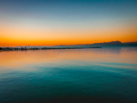 this picture was captured during a blue hour.の写真素材