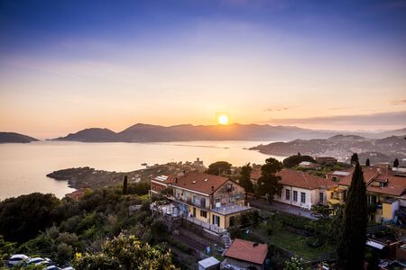 beautiful panorama of Lerici in Liguria, Italy.の写真素材