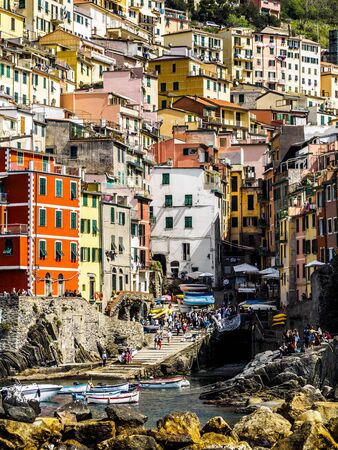beautiful panorama of National park of Cinque Terre in Liguria, Italy.の写真素材