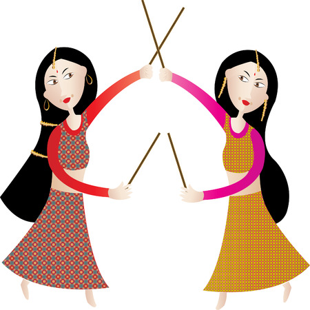 Indian Girls playing Dandiya Garba Danceのイラスト素材