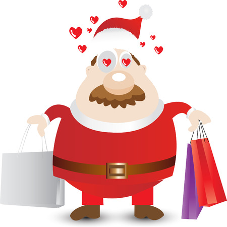 Middle-aged man in Santa Claus costumes loves shopping for Christmasのイラスト素材