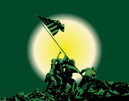 American soldiers are raising the flag to design banners, posters, backgroundsのイラスト素材