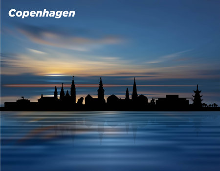 The silhouette of Copenhagen city on the sunset to design banners, posters, backgroundsのイラスト素材