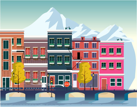 you can use city life poster colored contemporary to design banners, posters, backgrounds,..etc.のイラスト素材