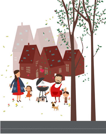 you can use happy family background barbecue icon to design banners, posters, backgrounds,..etc.のイラスト素材