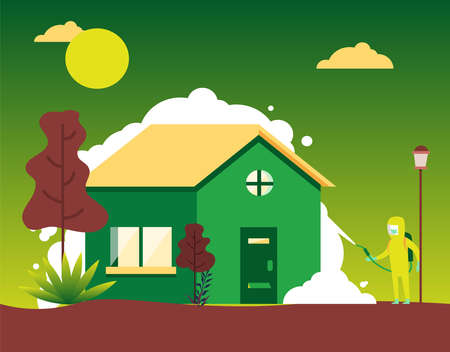 you can use man disinfecting house icon to design banners, posters, backgrounds,..etc.のイラスト素材