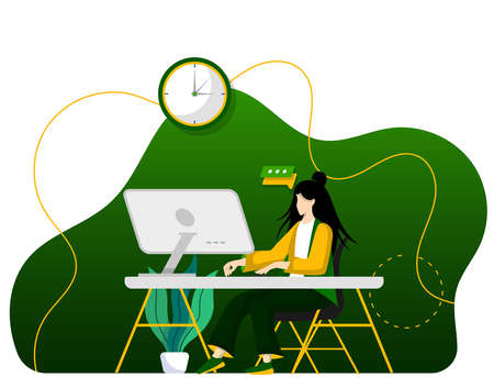 you can use girl working with computer icon to design banners, posters, backgrounds,..etc.のイラスト素材