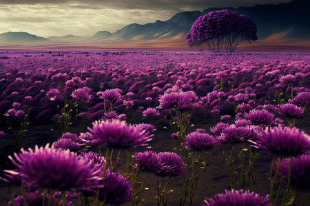Field of  purple chrysanthemums at sunlightの写真素材