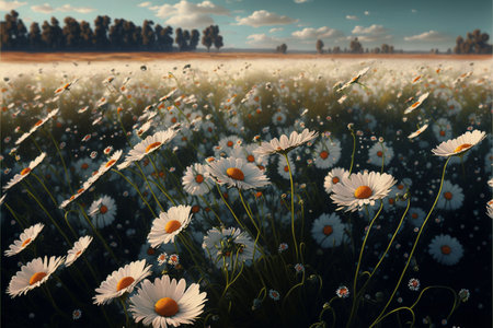 White daisies bellis perennis flowers blooming in the grass lawn in the garden.の写真素材