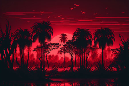 aesthetic red palm tree backgroundの写真素材