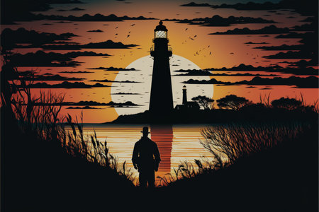 North Carolina Silhouette with a lighthouseの写真素材