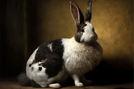 dutch rabbit in the corner backgroundの写真素材