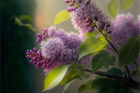 Purple blossoming lilac branch close-up.