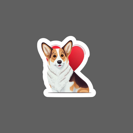Corgi dog with red heart on grey background, vector illustrationのイラスト素材