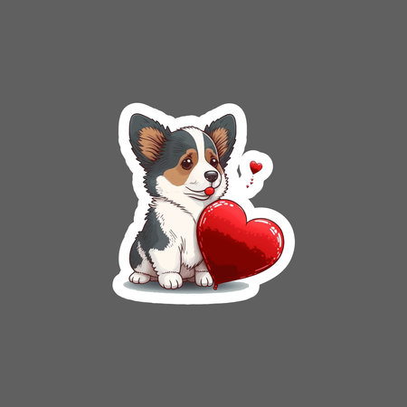 Pembroke Welsh Corgi and red heart. Vector illustration.のイラスト素材