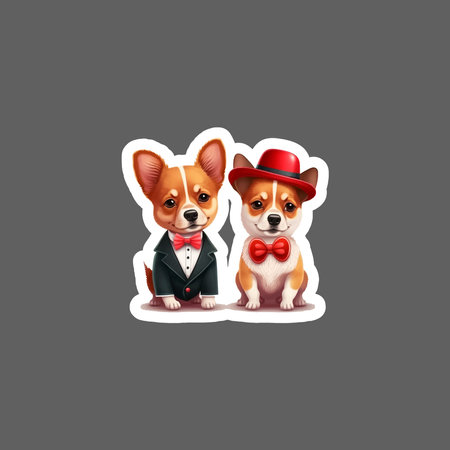Cute cartoon dog with bow tie and hat. Vector illustration.のイラスト素材