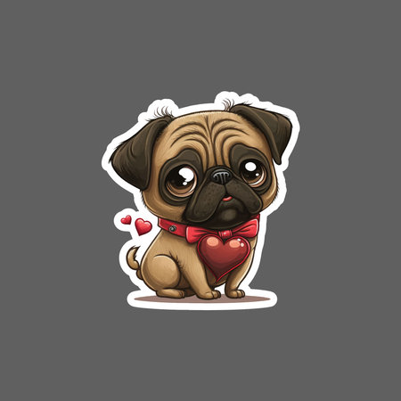 Pug dog with a red heart in his paws. Vector illustration.のイラスト素材