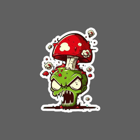 This Sticker ready to print with 300 DPI, eps 10. You can use Sticker of cartoon zombie mushroom to your project.のイラスト素材