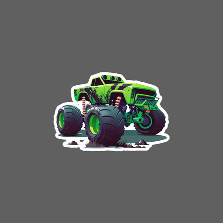 This Sticker ready to print with 300 DPI, eps 10. You can use Green cartoon monster truck sticker to your project.のイラスト素材