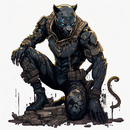 black panther sitting on the floor illustration generative AIの素材