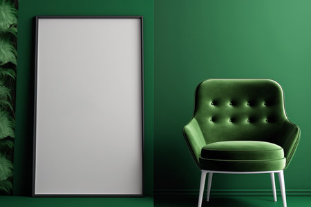 A frame mockup on a green wall, AI Generativeの素材
