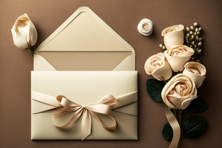 invitation card with white and pink rose flowers, AI Generativeの素材