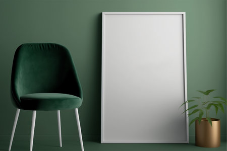 A frame mockup on a green wall with green chair, AI Generativeの素材