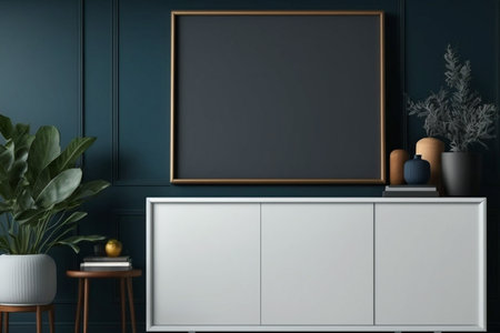 Stylish and modern living room interior composition with mock up poster frame, AI Generativeの素材