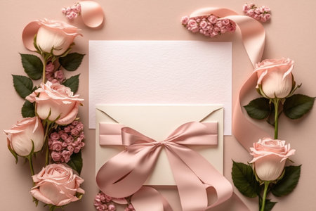 A romantic love letter with rose on pink background, AI Generativeの素材