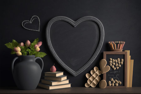 Love Valentines heart wooden frame black, AI Generativeの素材