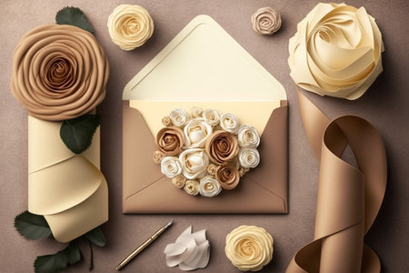 invitation with pink rose on brown background, AI Generativeの素材