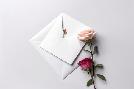 Mockup invitation, blank greeting card and rose flowers, AI Generativeの素材