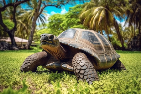Giant tortoise head, front view, AI Generativeの素材