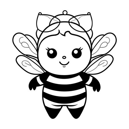 Cartoon cute bee for kid colouring bookのイラスト素材