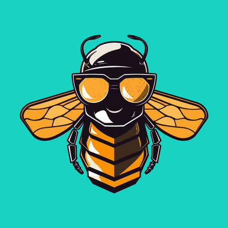 simplified vector pixelated bee logo with pilotのイラスト素材
