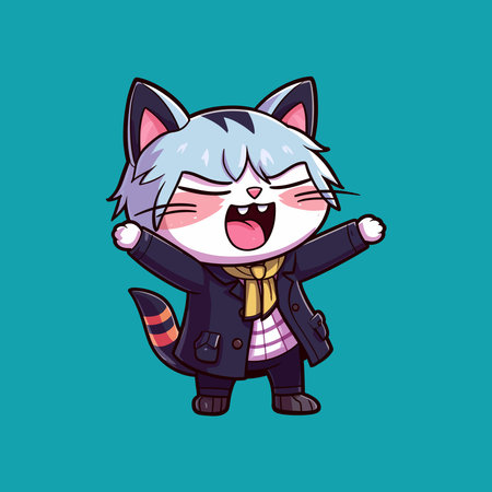 Funny cat cheering vector illustrationのイラスト素材