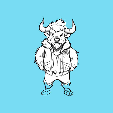 Cool cartoon bull hands in pocketsのイラスト素材