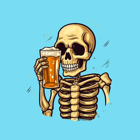 Illustration of skeleton drinking beerのイラスト素材