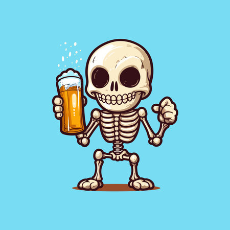 Skeleton holding a bottle of beerのイラスト素材