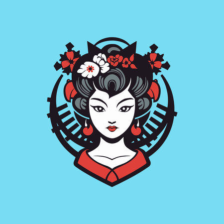 Beautiful japanese geisha holds red fan vectorのイラスト素材