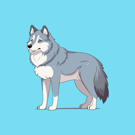 vector cute wolf in flat cartoon styleのイラスト素材