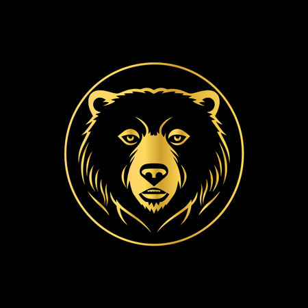 Gold Bear head icon isolated on black backgroundのイラスト素材