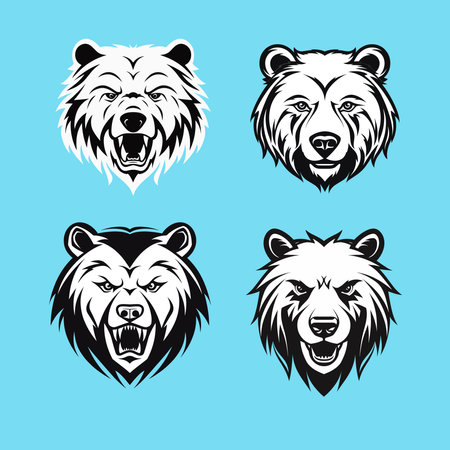 Set of four angry bear faceのイラスト素材