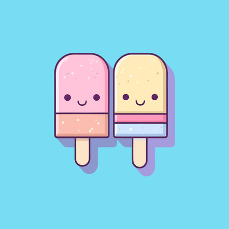 Cute ice creams kawaii charactersのイラスト素材