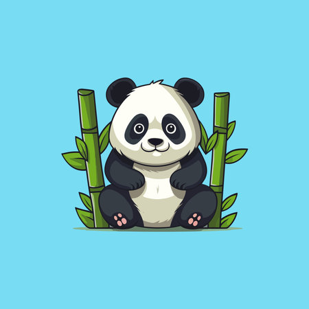 cartoon Panda small on bamboo backgroundのイラスト素材