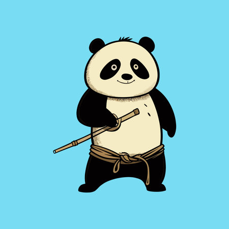 a panda man holding stick figureのイラスト素材
