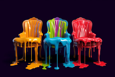 set of 3d rendering of chair melting, AI Generatedの素材