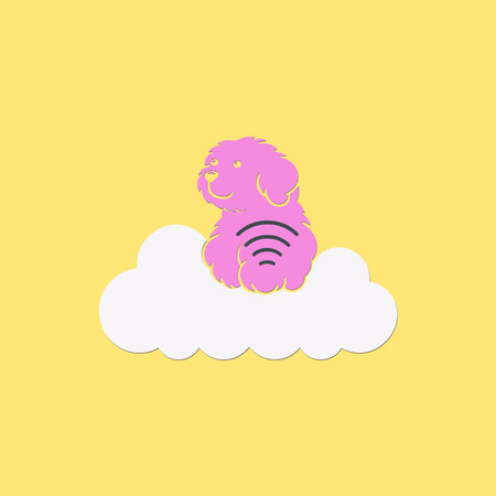 pink dog on clouds vector illustration