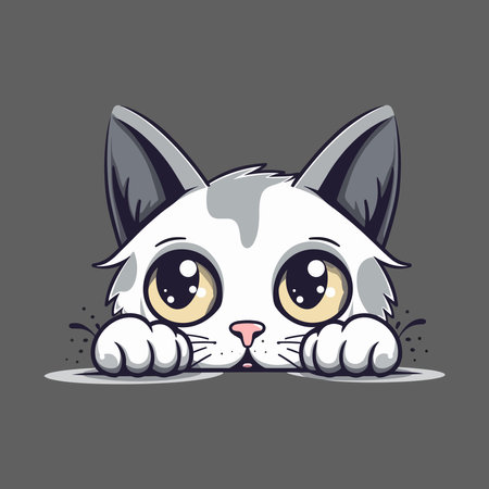 Cute gray cat paws up over wall cartoonのイラスト素材